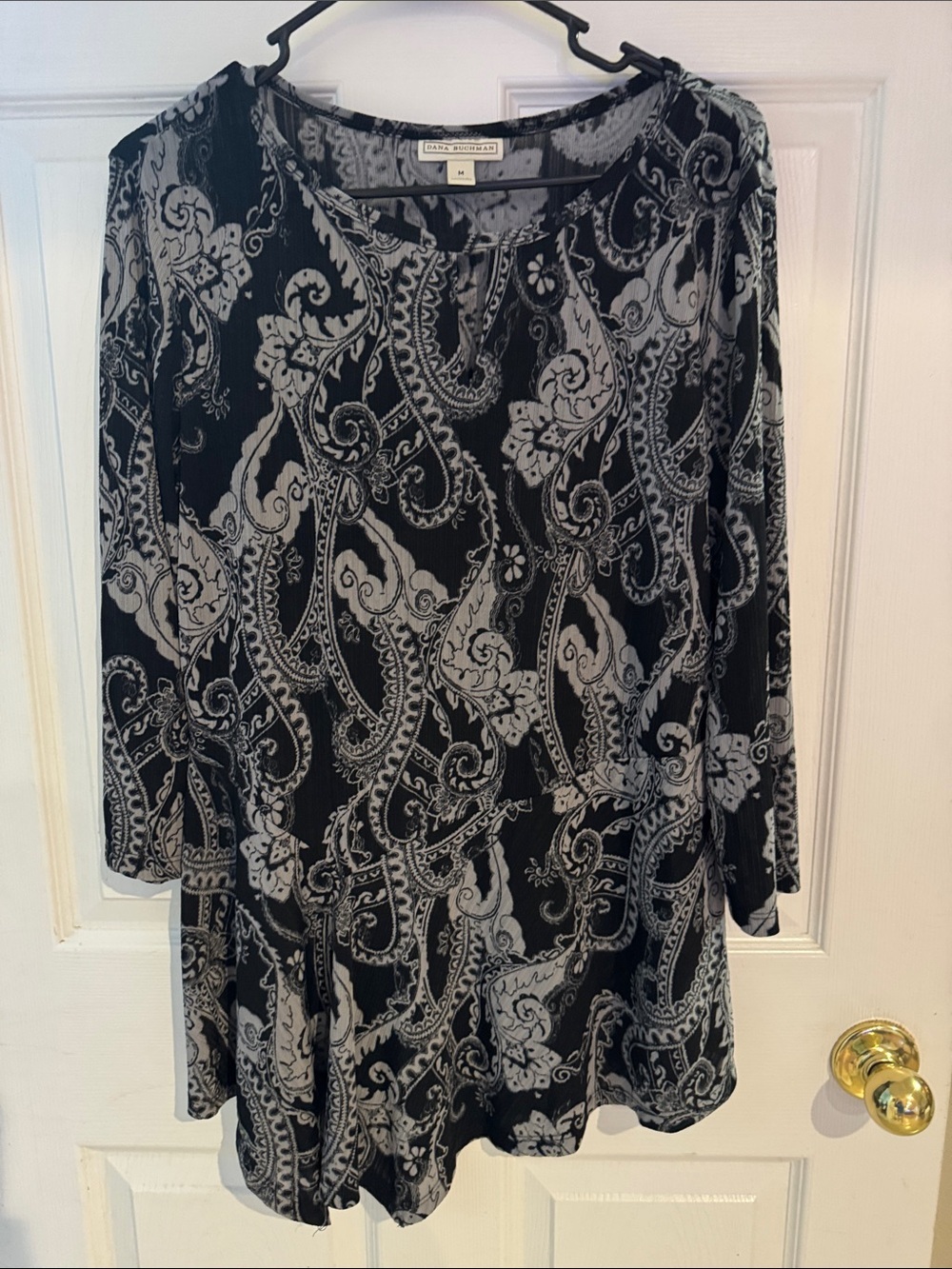 Dana Buchman Black & Gray Paisley A-Line Tunic